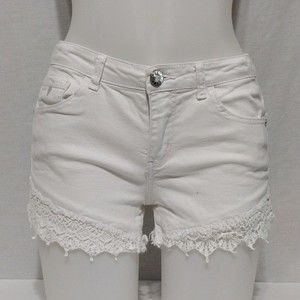 Guess Girls White Lace Fringe Hem Denim Jean Shorts Size 14 Waist 26 Summer Boho